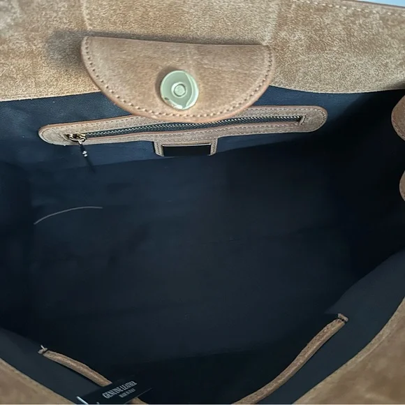 Viral Claudia Firenze Cognac Suede Leather Tote Satchel Bag NWT - Picture 4 of 6